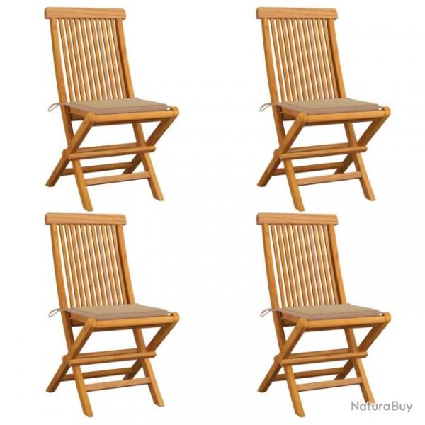 Chaises de jardin avec coussins beige 4 pcs Bois de teck massif