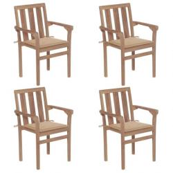 Chaises de jardin empilables avec coussins 4 pcs Teck solide