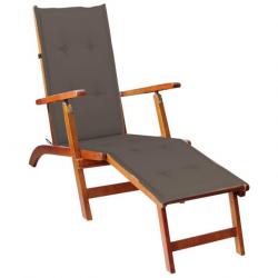 Chaise de terrasse avec repose-pied et coussin Acacia solide