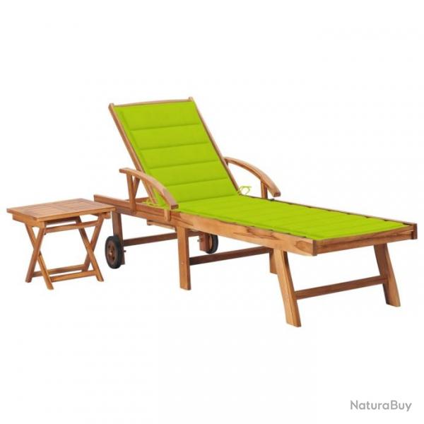 Chaise longue avec table et coussin Bois de teck solide