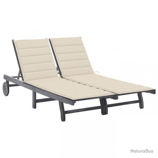 Chaise longue de jardin 2 places avec coussin Gris Acacia