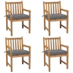 Chaises de jardin 4 pcs avec coussins gris Bois de teck solide