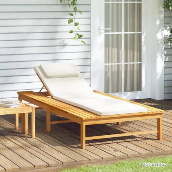 Chaise longue coussin/oreiller blanc crme bois massif acacia