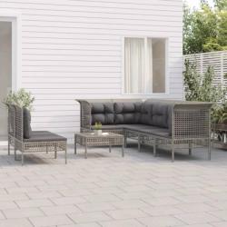 Salon de jardin 8 pcs avec coussins Gris Résine tressée