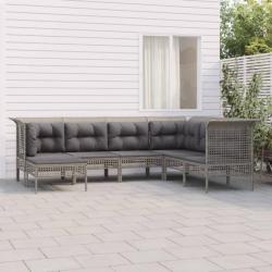 Salon de jardin 7 pcs avec coussins Gris Résine tressée