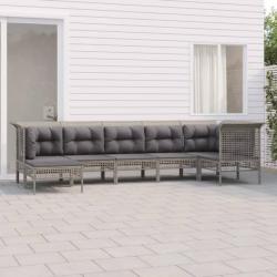 Salon de jardin 7 pcs avec coussins Gris Résine tressée