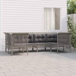 Salon de jardin 6 pcs avec coussins Gris Résine tressée