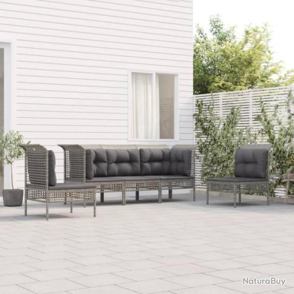 Salon de jardin 5 pcs avec coussins Gris Rsine tresse