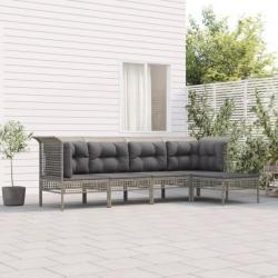 Salon de jardin 5 pcs avec coussins Gris Résine tressée