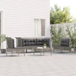 Salon de jardin 6 pcs avec coussins Gris Résine tressée