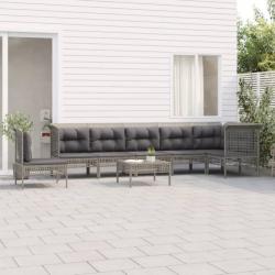 Salon de jardin 8 pcs avec coussins Gris Résine tressée