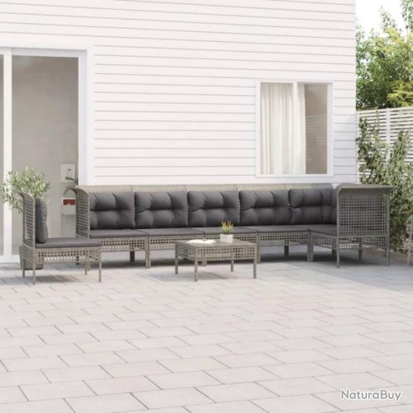 Salon de jardin 8 pcs avec coussins Gris Rsine tresse