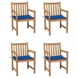 Chaises de jardin 4 pcs avec coussins bleu royal Bois de teck