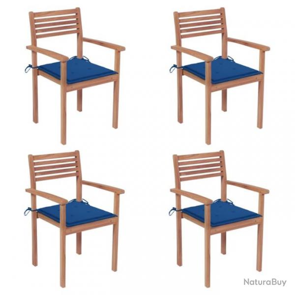 Chaises de jardin 4 pcs avec coussins bleu royal Bois de teck