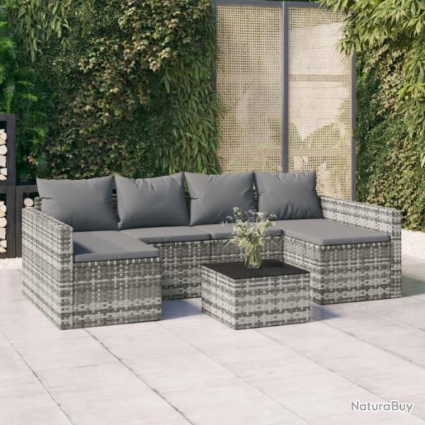 Salon de jardin 2 pcs avec coussins Gris Rsine tresse