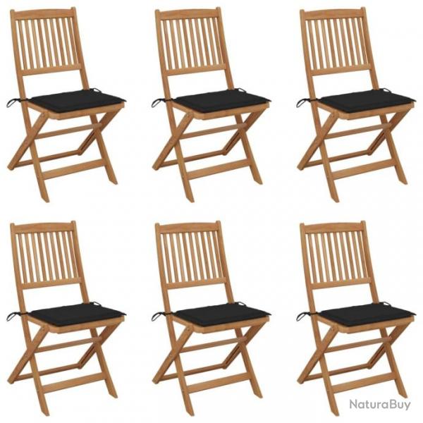 Chaises pliables de jardin 6 pcs avec coussins Bois d'acacia