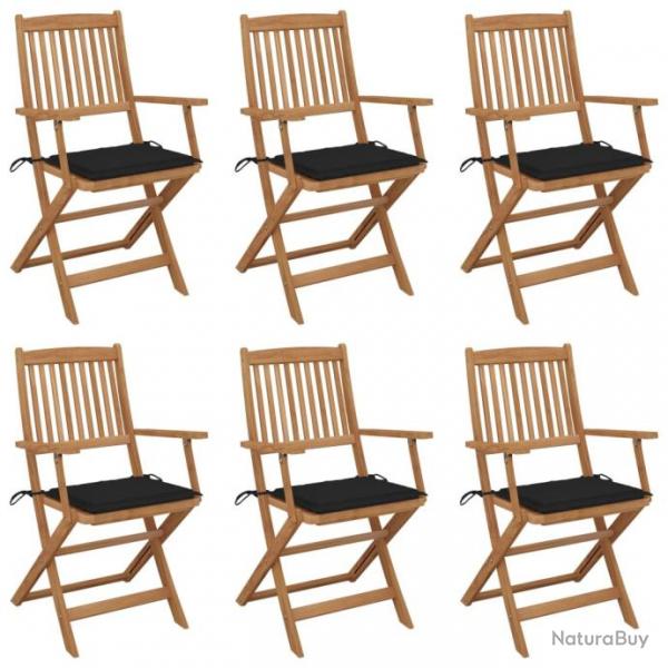 Chaises pliables de jardin 6 pcs avec coussins Bois d'acacia