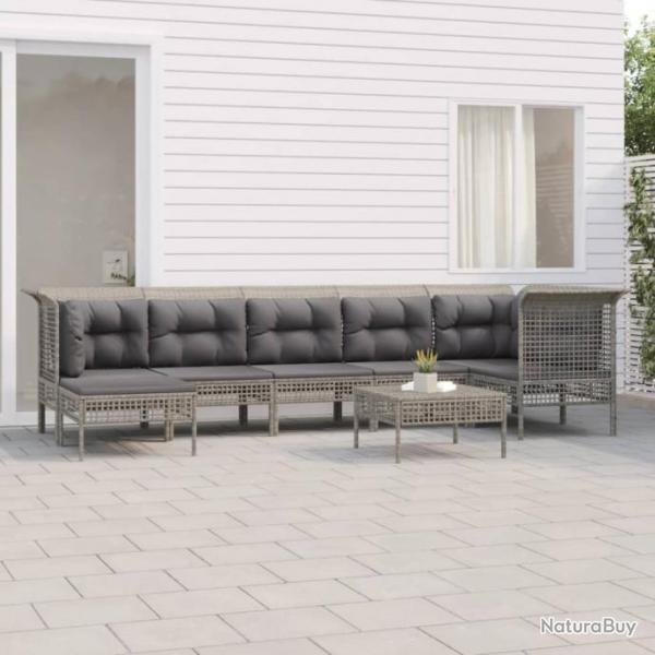 Salon de jardin 8 pcs avec coussins Gris Rsine tresse