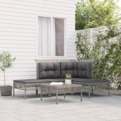 Salon de jardin 5 pcs avec coussins Gris Résine tressée