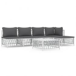 Salon de jardin avec coussins 6 pcs blanc acier