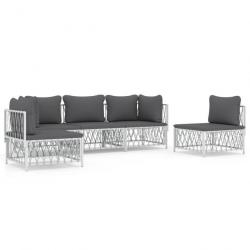 Salon de jardin avec coussins 5 pcs blanc acier