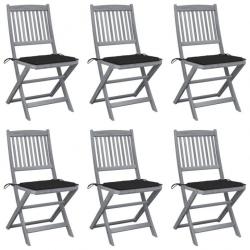 Chaises pliables d'extérieur 6 pcs avec coussins Bois d'acacia