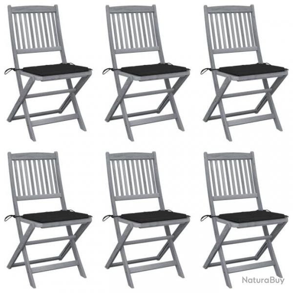 Chaises pliables d'extrieur 6 pcs avec coussins Bois d'acacia