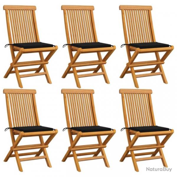 Chaises de jardin avec coussins noir 6 pcs Bois de teck massif