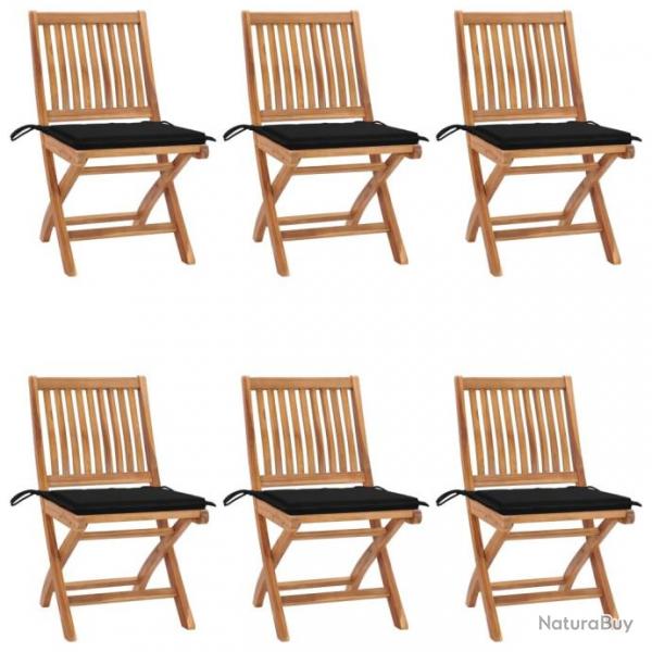 Chaises pliables de jardin avec coussins 6 pcs Bois de teck