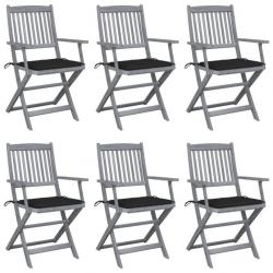 Chaises pliables d'extérieur 6 pcs avec coussins Bois d'acacia