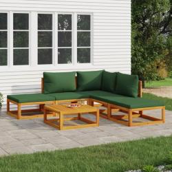 Salon de jardin 6 pcs avec coussins vert bois massif