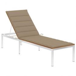 Chaise longue avec coussin Bois d'acacia et acier inoxydable