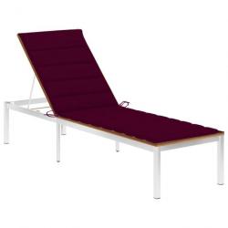 Chaise longue avec coussin Bois d'acacia et acier inoxydable