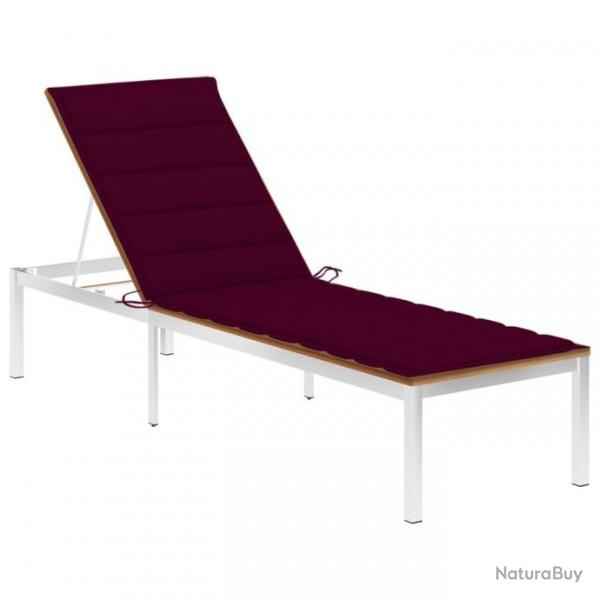 Chaise longue avec coussin Bois d'acacia et acier inoxydable