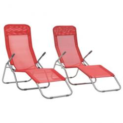 Chaises longues pliables 2 pcs Textilène Rouge