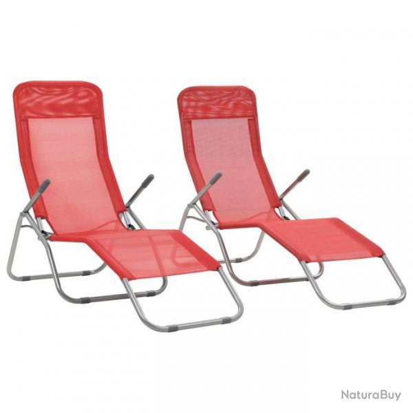 Chaises longues pliables 2 pcs Textilne Rouge