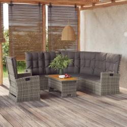 Salon de jardin 3 pcs avec coussins Gris Résine tressée