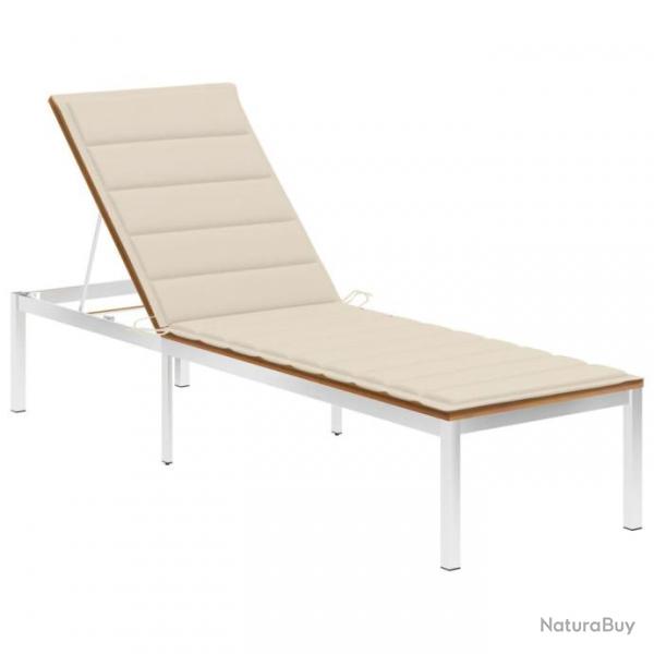 Chaise longue avec coussin Bois d'acacia et acier inoxydable