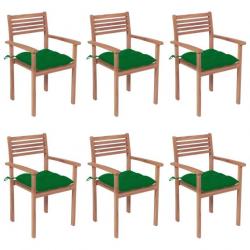 Chaises de jardin empilables avec coussins 6 pcs Teck solide