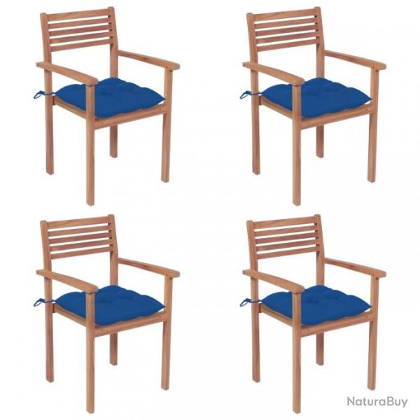 Chaises de jardin 4 pcs avec coussins bleu Bois de teck solide