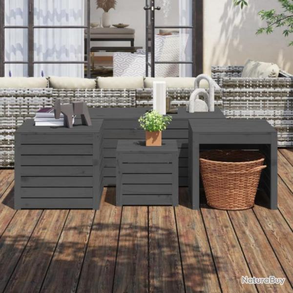 Ensemble de botes de jardin 4 pcs gris bois de pin massif