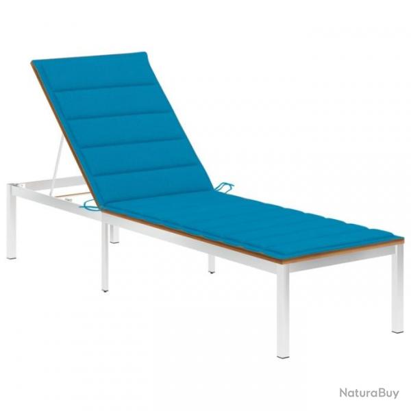 Chaise longue avec coussin Bois d'acacia et acier inoxydable