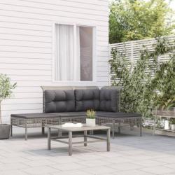 Salon de jardin 4 pcs avec coussins Gris Résine tressée