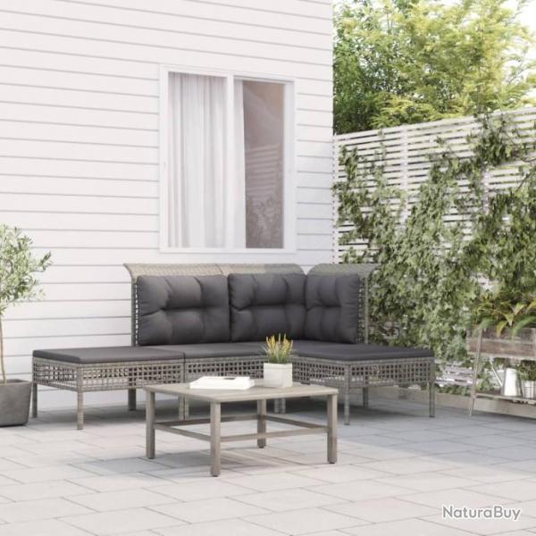 Salon de jardin 4 pcs avec coussins Gris Rsine tresse