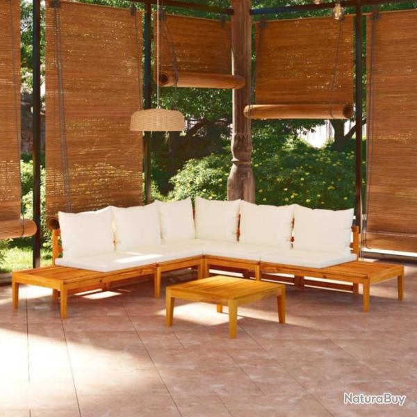 Salon de jardin 4 pcs avec coussins blanc crme Bois d'acacia