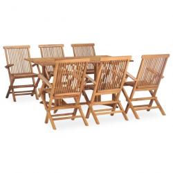 Mobilier à dîner d'extérieur pliable 7 pcs Bois solide de teck