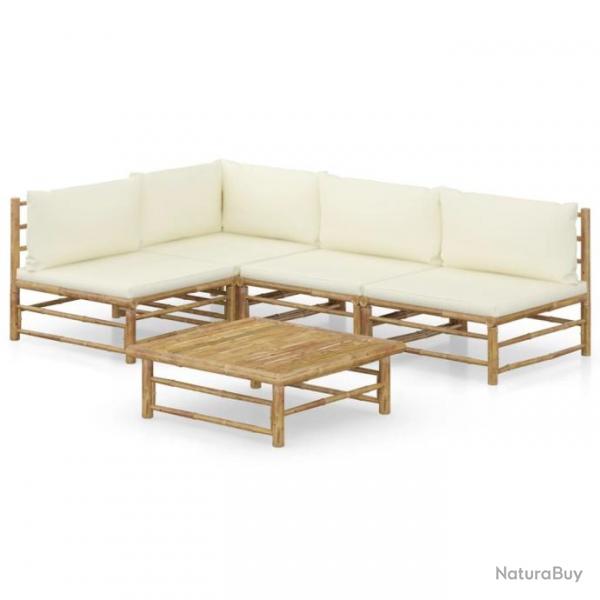 Salon de jardin 5 pcs avec coussins blanc crme Bambou