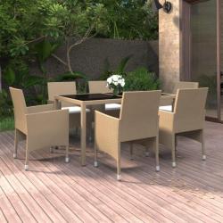 Mobilier à dîner jardin 7 pcs Résine tressée verre trempé Beige