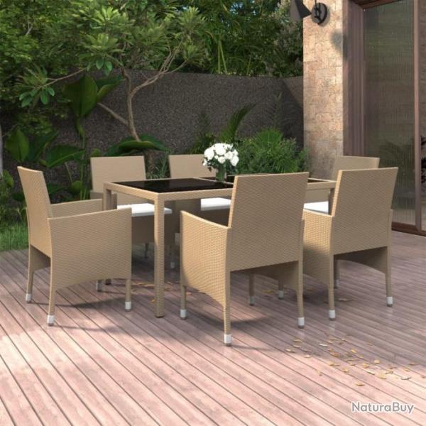 Mobilier  dner jardin 7 pcs Rsine tresse verre tremp Beige