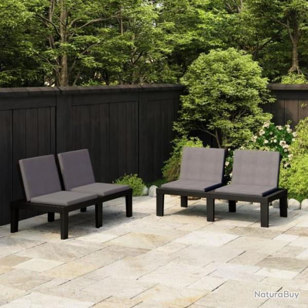 Bancs de salon de jardin avec coussins 2 pcs Plastique Gris